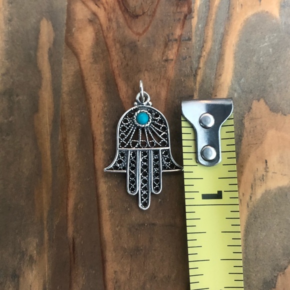 Sterling Silver Turquoise Hamsa Pendant - Picture 3 of 3